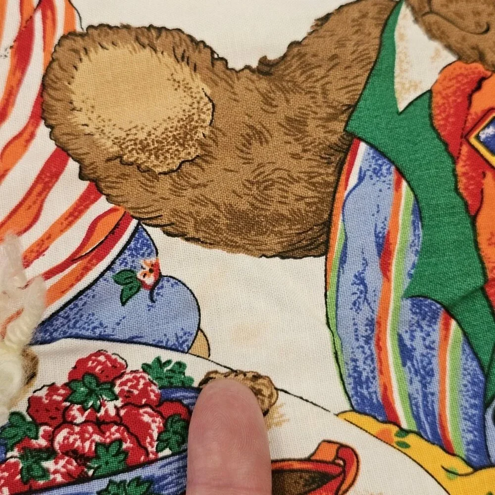VTG 90s Teddy Bear Baby Quilt Blanket‎ Family Tea Party Blue